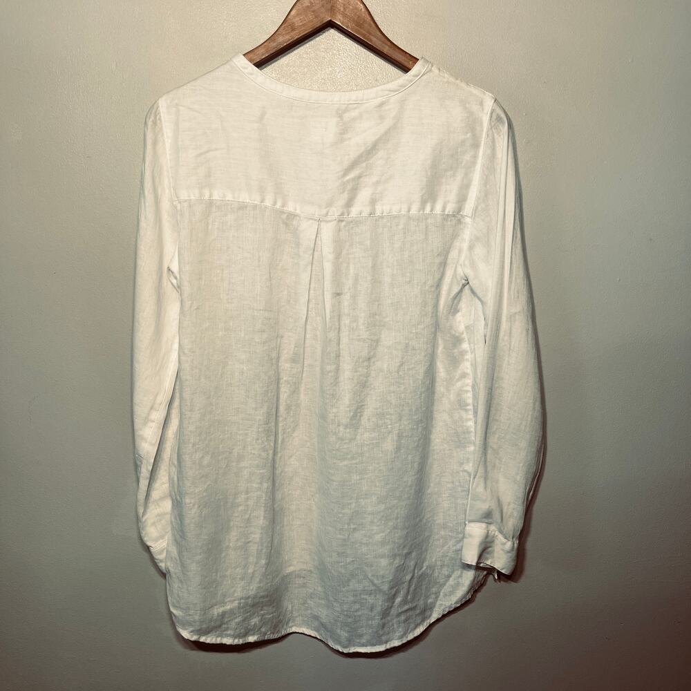 Sigrid Olsen Tunic Blouse White Linen Button Up Beachy Coastal Vacation  M - Picture 6 of 8